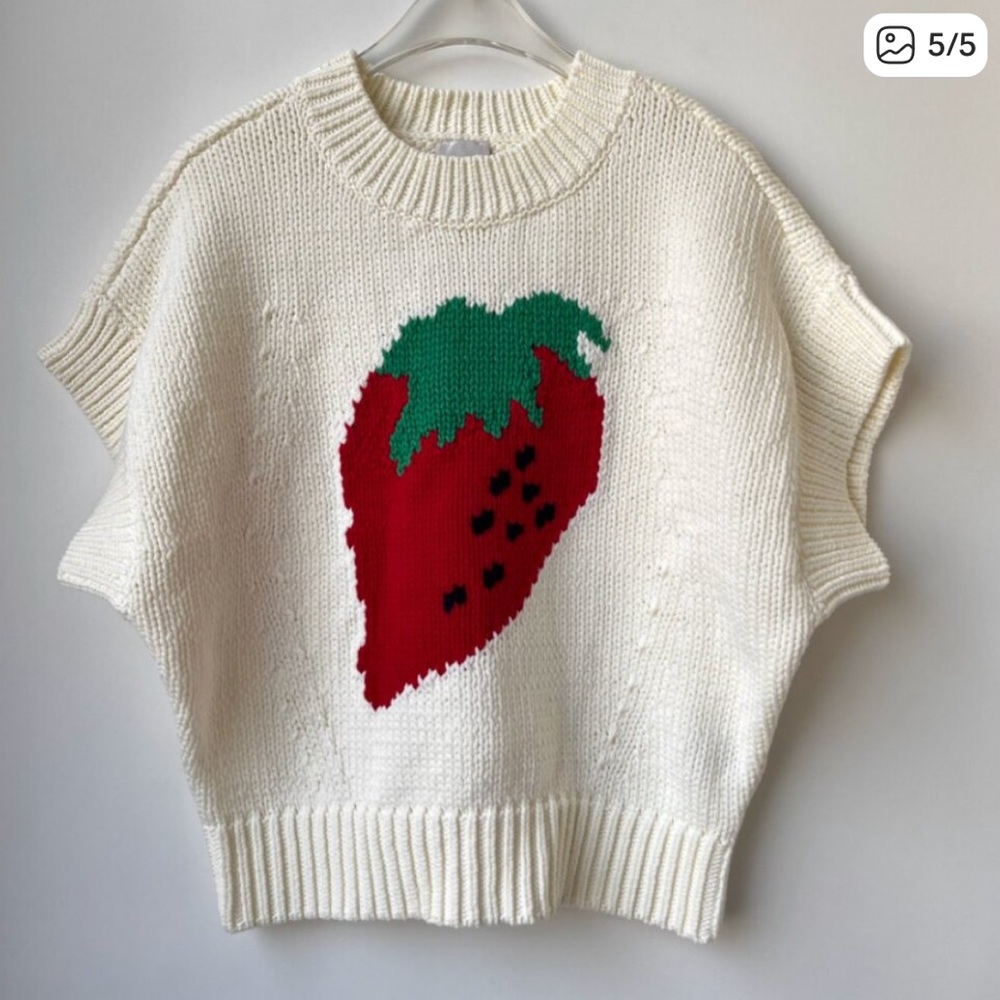 Anthropologie Maeve Cream Sweater with Strawberry Design - Picture 4 of 6
